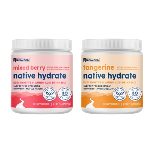 [BRSRAFT2OADRY3TG] NativePath Hydrate Duo - Tangerine & Mixed Berry Electrolyte Drink Mix with BCAA for Hydration