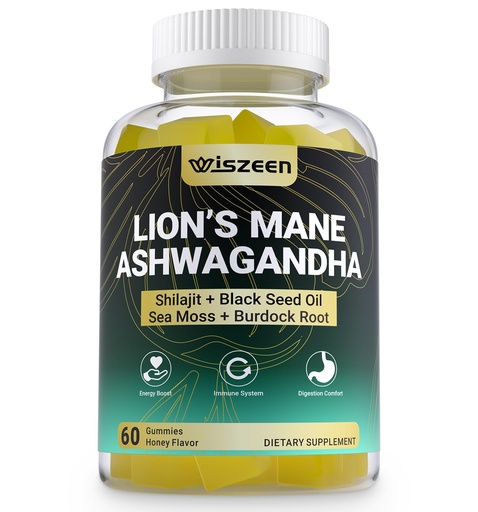 [BRSRE2Q7B57QIYLD] Ashwagandha Gummies - Lions Mane Gummies, Ashwagandha Lion's Mane Supplement with Shilajit, Sea Moss, Black Seed Oil for Adults - Energy, Cognitive & Immune Support