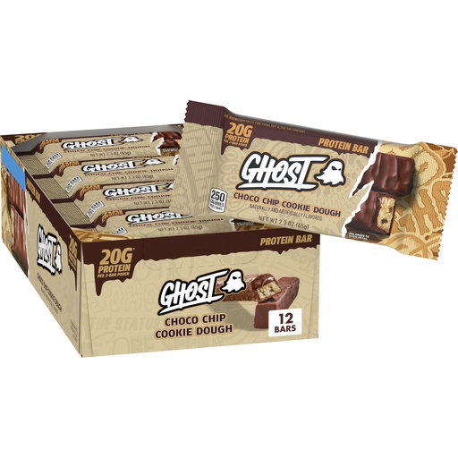[BRSRGBLYBYMAA3Q4] GHOST PROTEIN BAR, CHOCO CHIP COOKIE DOUGH Flavor, 20G Protein, 2G Sugar, 12 Dual-Bar Packs, 27.6 oz