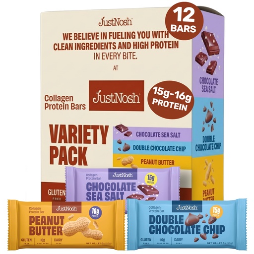 [BRSREH37BADQY3YV] JUSTNOSH Best Sellers Sampler Pack Collagen Protein Bars – 15g Protein, 10g Collagen | Gluten & Dairy Free, Low FODMAP, Seed Oil Free (12 Pack)