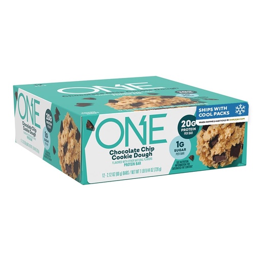 [BRSWKGIQAUDQ4EDI] ONE Protein Bars, Chocolate Chip Cookie Dough, Gluten Free with 20g Protein and 1g Sugar, Pantry Staples, 2.12 oz (12 Count)