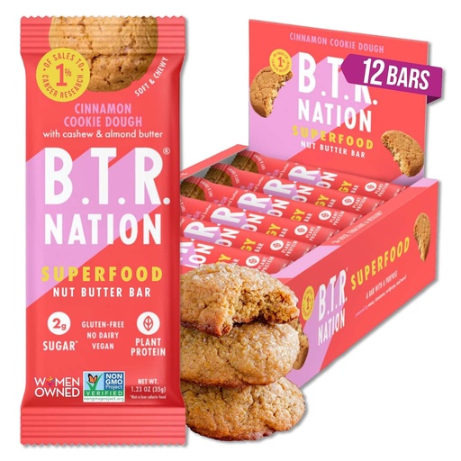 [BRSWYFIOAAARYF3B] B.T.R. Nation Superfood Keto Protein Bars, Plant Based Vegan Protein - Cinnamon Cookie Dough ENERGY | 12 Pack| Low Carb, Low Calorie, Gluten Free, No Sugar Alcohols, Boosted with Superfoods
