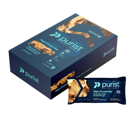 [BRSRGGAOOIPBSCTO] PURIST High Protein Bar Chocolate Chip Cookie Dough - Gluten Free, Clean Protein - 12 Bars