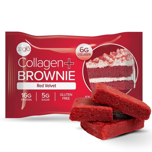 [BRSW2BDQDMCBEALP] 321glo Collagen Protein Brownie | Gluten Free, Low Sugar | Keto Snack for Women, Men, & Kids | 16g Protein, 6g Collagen | 12 Pack (12 Pack, Red Velvet)
