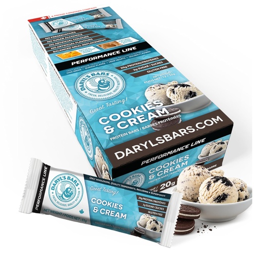 [BRSRAFTRC4HAYCL4] Daryl's Bars Cookies & Cream On the Go Snack On the Go Whey Protein Bars, Gluten Free, 20gr of Protein Snack, Meal Replacement, Pack of 1
