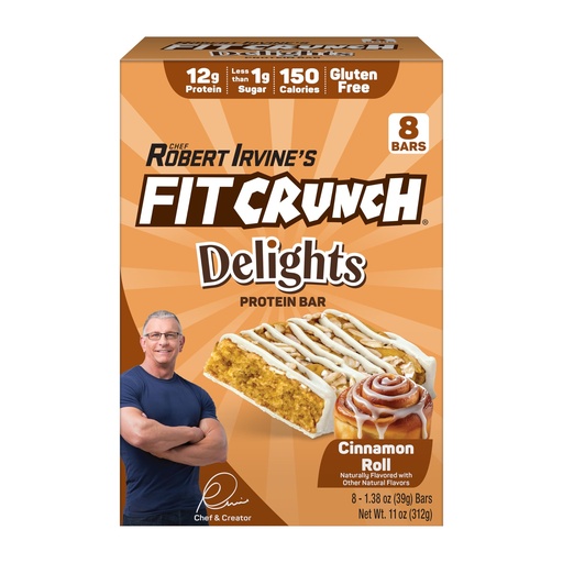[BRSREFA5CMHQAA3L] FITCRUNCH Delights Protein Bar, 12g of Protein & 1g of Sugar (8 Bars, Cinnamon Roll)