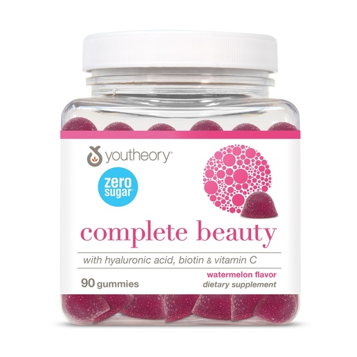 [BRSRECY3BZ7GGD3K] Youtheory Complete Beauty Gummies, Watermelon Flavor, Featuring Hyaluronic Acid, Biotin & Vitamin C, 90 Count (45 Day Supply)