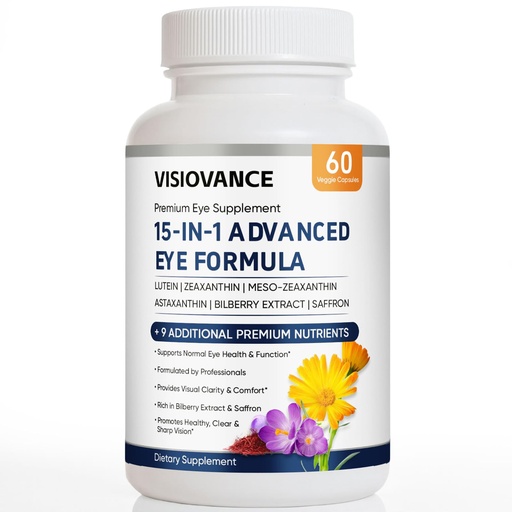 [BRSRGZA2O54AOET7] VisioVance 15 in 1 Advanced Eye Formula - Neurobella Eye Formula with All 3 Carotenoids, Lutein & Zeaxanthin, Bilberry Extract and Saffron, 60ct(1)