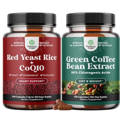 [BRSRGYYHOQMBGD3X] Natures Craft Bundle of Red Yeast Rice with CoQ10 Supplement and Green Coffee Bean Extract for Weight Loss - Appetite Suppressants for Weight Loss
