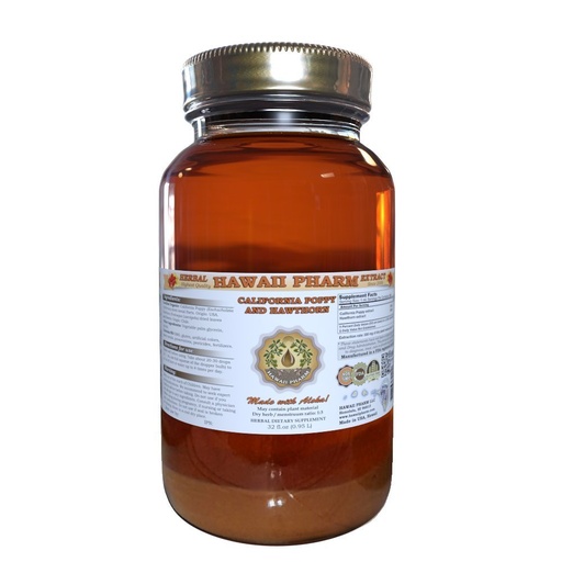 [BRSWIGIFAQGGG334] Hawaii Pharm California Poppy and Hawthorn Liquid Extract, California Poppy (Eschscholzia Californica) and Hawthorn (Crataegus Laevigata) Tincture, Herbal Supplement, Made in USA, 32 fl.oz