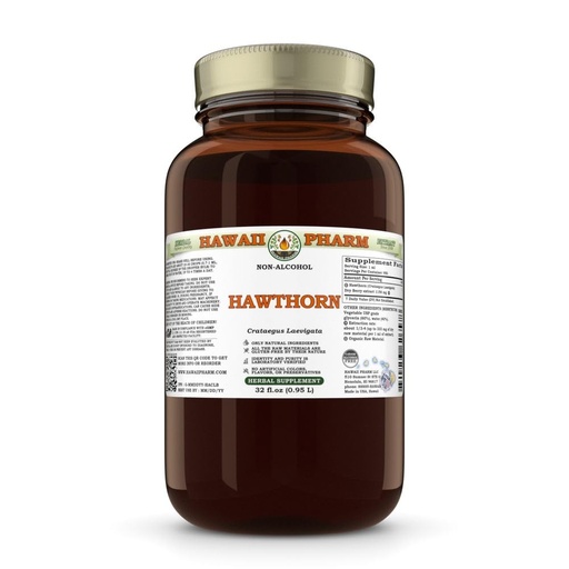 [BRSRAH37CMPRG3AV] Hawaii Pharm Hawthorn Alcohol-Free Extract, Glycerite for Heart Wellness, Supports Circulation, Promotes Lipid Balance, Antioxidant Rich, Boosts Immune Strength - 32 fl.oz