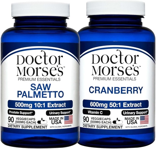 [BRSRAAD3CQIBUDLK] Tohtori Morse's Saw Palmetto 5000mg & Cranberry 30000mg Bundle - Eturauhasten terveys, virtsateiden tuki, ja yleinen hyvinvointi miesten ja naisten, FDA-Registered, NSF-sertifioitu 90 kapselia