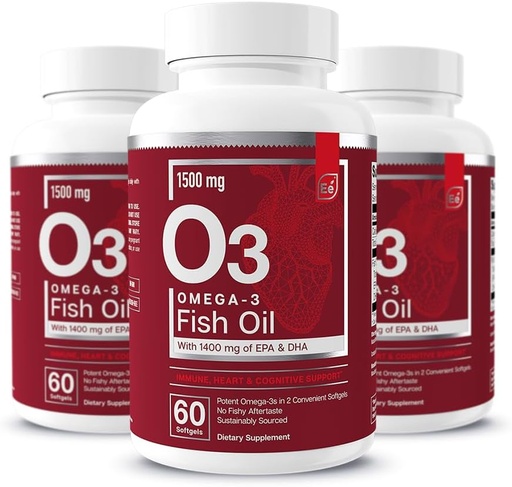 [BRSROFIPCB6ROCDZ] Elementos esenciales Omega-3 Suplemento de aceite de pescado con EPA & DHA TENIDO Ácidos grasos para inmune, corazón &amp; apoyo cognitivo ← 60 Softgels (3-Pack)