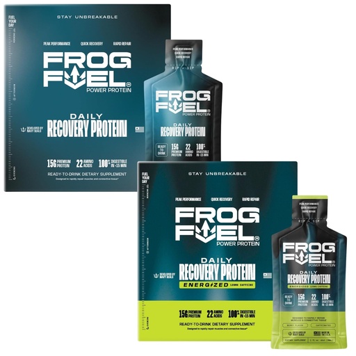 [BRSROAL3OV7GMYI7] Frog Fuel Power Regular & Energized Complete Protein Shot Bundle, 15g Protein Nano Hydrolyzed & Grass Fed Collagen, Post Workout, Fat & Sugar Free, 22 Amino Acids, Berry, 1 oz Packets, 48 Pack