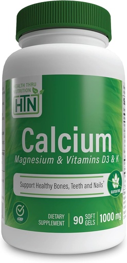 [BRSWGYAPOQIAOHLP] Health Thru Nutrition Calcium 1000mg and Magnesium 400mg with Vitamin D3 & K (90 Softgels)