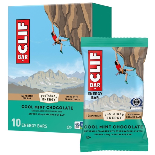 [BRSROCQYOR4AYAAV] CLIF BAR - Energy Protein Bars - Cool Mint Chocolate with Caffeine - Made with Organic Oats - Energy Bars - Non-GMO - (10 Pack)