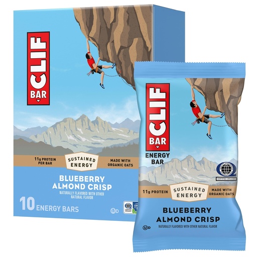 [BRSROCQYO4JRO2DU] CLIF BAR - Energy Protein Bars - Blueberry Almond Crisp - Made with Organic Oats - Energy Bars - Non-GMO - (10 Pack)