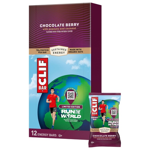 [BRSREC35BMIB6A3J] CLIF BAR – Energy Protein Bars – Limited Edition Run the World - Chocolate Berry - Made with Organic Oats - Energy Bars - Non-GMO (12 Pack)