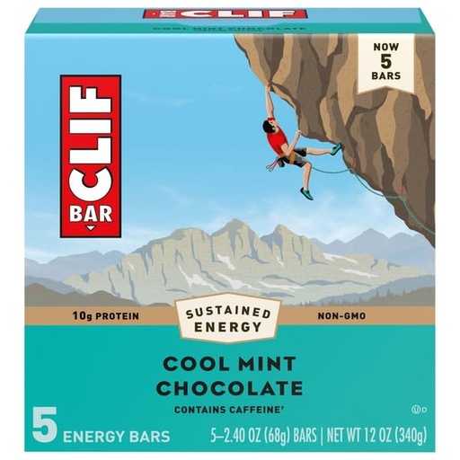 [BRSRAGALOUDQ4F36] CLIF BAR - Cool Mint Chocolate with Caffeine - Made with Organic Oats - 10g Protein - Non-GMO - Plant Based - Energy Bars - 2.4 oz. (5 Pack)