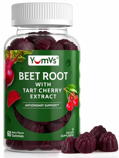 [BRSROBQNOEFBUH35] YUM-V'S Beet Root Gummies with Tart Cherry Extract - Berry Flavor Beetroot Gummies - Beet Chews for Blood Circulation and Antioxidant Support - Red Beets Gummies (Berry 60 Count (Pack of 1)
