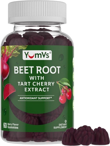 [BRSROBQNOEFBUH35] YUM-V'S Boot Beoot Gummies with Tart Surry Creet (Berry Flavor Bailsourse gammies - บีตไวด์สําหรับเลือดและการสนับสนุน แอนติออกไซด์) - Red Beets Gamies (Berry 60 เคานต์ (Pack of 1).