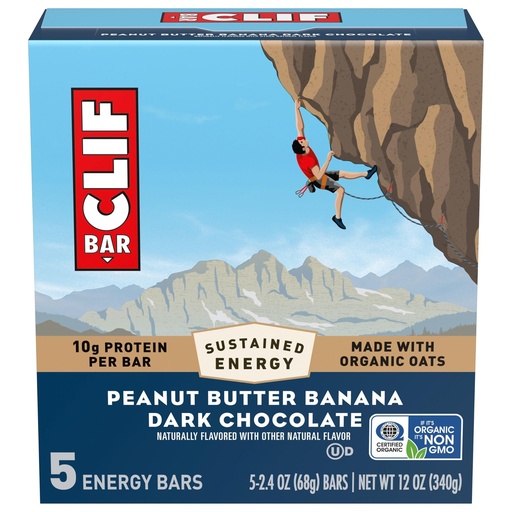 [BRSRAGALA54GAAAU] CLIF BAR - Peanut Butter Banana with Dark Chocolate Flavor - Made with Organic Oats - 10g Protein - Non-GMO - Plant Based - Energy Bars - 2.4 oz. (5 Pack)