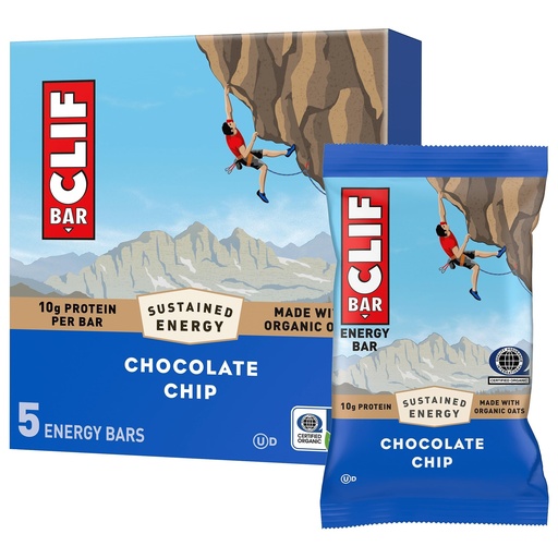 [BRSRAYD7AAOQADTK] CLIF BAR - Energy Protein Bars - Chocolate Chip - Made with Organic Oats - Energy Bars - Non-GMO - (5 Pack)