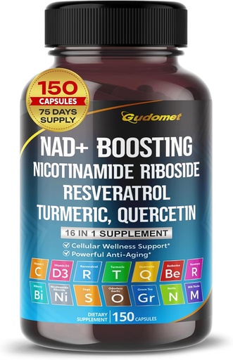 [BRSRAZT4OR7W2E3F] NAD+ Boosting Trans-Resveratrol Turmeric Quercetin Rosemary Bilberry Sage Green Tea Oregano Nettle Milk Thistle Black Pepper -150 Capsules- Made in USA
