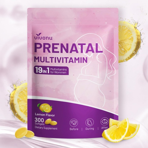 [BRSRGZYZPMFRUALD] VivoNu Prenatal Vitamins for Women, Vitamin D3, K2, B6, B12, C with Folic Acid, DHA, Choline, Probiotic, Iron, Calcium, Zinc & Magnesium, 300 Pregnancy Multivitamin Softgels (1 Bag / 300 softgels)