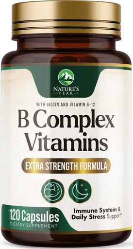 [BRSRG2Q2BN6QICAY] B Complex Vitamin - Super B Vitamins with Vitamin C & Folic Acid for Cellular Energy & Immune Support - Vitamin B Supplement With B1, B2, B3, B6 & B12 for Women & Men, Bottled in USA - 120 Capsules