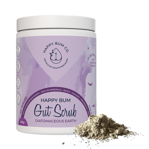 [BRSRAGABO55WO3L3] Happy Bum Gut Scrub - Diatomaceous Earth Food Grade for Humans | Mineral Powder Supports Gut Health, Bloating Relief | Rich in Silica, Zinc & Minerals for Healthy Hair, Skin, Nail - 150g