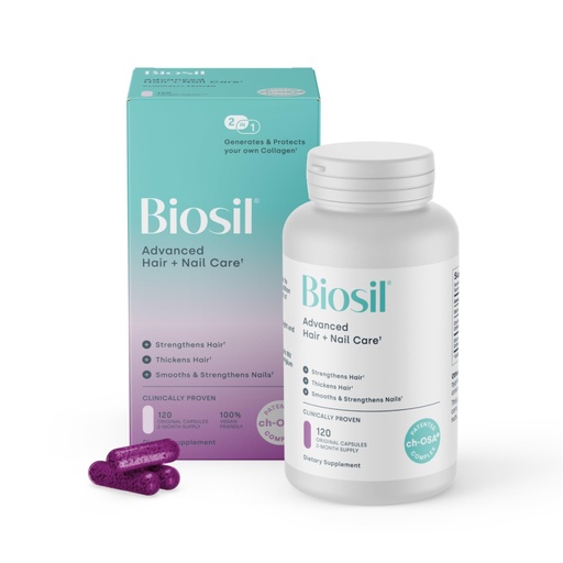 [BRSREYIPA57WOETX] Biosil Advanced Hair + Nail Care - 120 Capsules - Grow, Strengthen & Thicken Hair and Nails - with Patented ch-OSA & Biotin - 60-Day Supply
