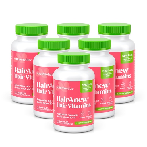 [BRSWGHD3BYIG2GTL] HairAnew Hair Growth Vitamins for Thicker Stronger Hair | Works for Women & Men All Hair Types | 11 Hair Vitamins & Ingredients | 5000mcg Biotin | Vegan | Independently Tested | 60 Capsules (6)
