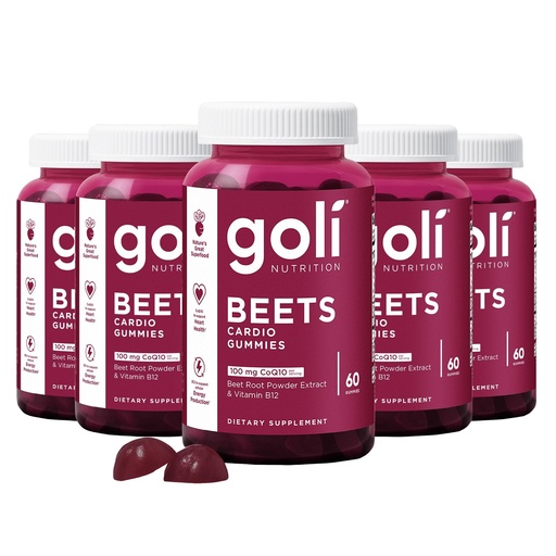 [BRSROY34BUPWKYIU] Goli Nutritional Supplement, Beets Cardio Gummy - 300 Count(5 Pack of 60) - 100mg CoQ10 & Beet Root Extract - Gluten-Free, Vegan, Non-GMO, and Gelatin-Free. Nature's Great Superfood.