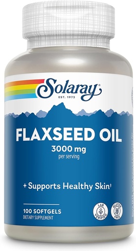[BRSWIYQFCUHBGGQZ] SOLARAY Flaxseed Oil 3000 mg with Omega 3 6 9, Flax Seed Softgels for Skin Health, Triple Omega Supplement, Non-GMO, Gluten Free, Lab Verified - 60-Day Guarantee - 33 Servings, 100 Softgels
