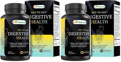[BRSRGFI6AEMGC2DU] Best Naturals Day-to-Day Digestive Support 90 Veg Capsules - Made with Digestive Enzymes, Probiotics, & Herbal Blend - Made in The USA (Pack of 2)