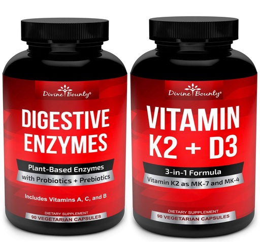 [BRSWYHT4BEMBEFL5] Divine Bounty Digestive Enzymes with Probiotics & Vitamin K2 and D3 Bundle