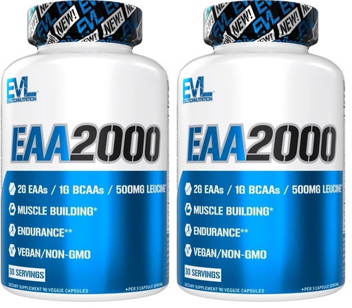 [BRSREAL3PIJQEH3K] Evlution Nutrition EAA2000 - Pre & Post Workout Capsules - Muscle Building + Recovery Supplement - 2g Essential Amino Acids + 1g BCAAs - Endurance + Energy Support - 30 Servings (Pack of 2)