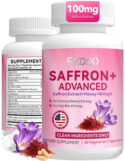 [BRSRGADQAF6RUYD2] Saffron Supplements | Pure Saffron Extract Capsules for Women & Men | Supports Mood Balance, Focus & Mental Clarity | Non-GMO & Gluten-Free | 60 Capsules