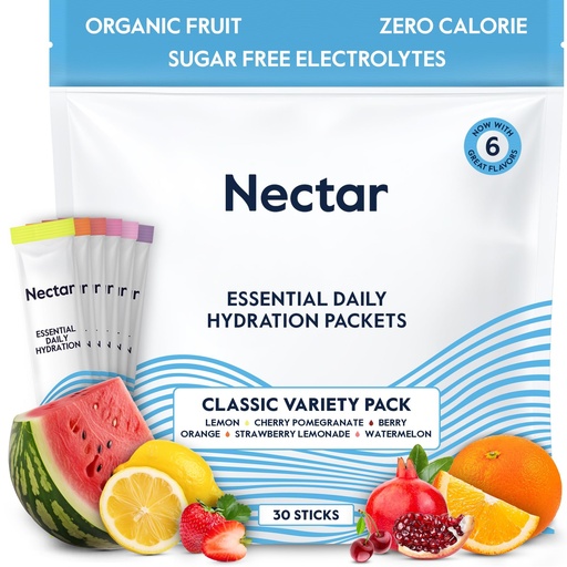 [BRSW2EANPMHA4YLB] Nectar Hydration Packets - Electrolytes Powder Packets - Sugar Free & 0 Calorie - Organic Fruit Liquid Daily IV Electrolytes Powder for Dehydration Relief and Rehydration (Variety 30 Pack)