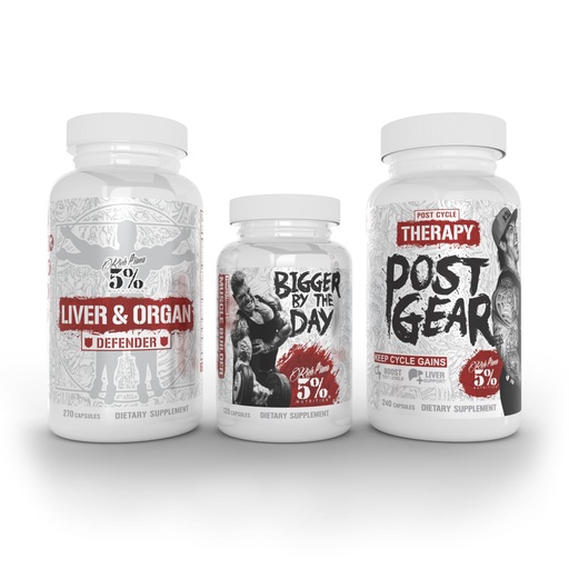 [BRSRMCDYCUPWG2T7] 5% Nutrition Rich Piana Liver & Organ Defender with NAC + Post Gear PCT + Bigger by The Day (Bundle)
