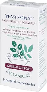 [BRSWIY37OICBMEDK] Vitanica Yeast Arrest, Homeopathic Vaginal Suppositories, for Yeast Infection Symptoms, Relieves Burning, Itching & Discharge, with Boric Acid, Tea Tree Oil & Probiotics, Vegan (Pro Logo, 14ct)