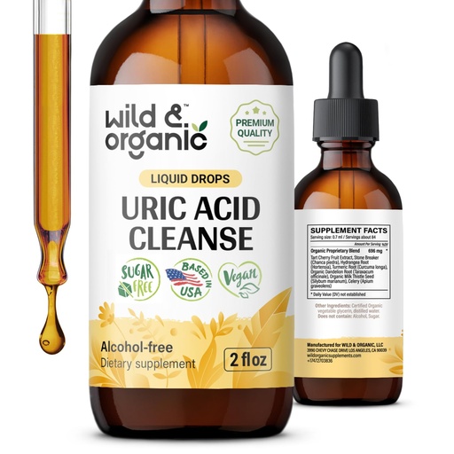 [BRSROY32BMOWCD3U] Wild & Organic Uric Acid Cleanse Drops - Tart Cherry, Turmeric, Chanca Piedra Stone Breaker Complex for Kidney Cleanse - Uric Acid Support Supplement - Vegan, Sugar & Alcohol-Free Tincture - 2 oz