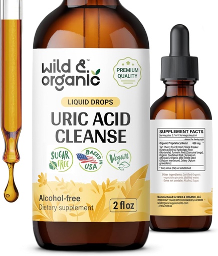 [BRSROY32BMOWCD3U] Wild & Organic Uric Acid Cleanse Drops - Tart Cherry, Turmeric, Chanca Piedra Stone Breaker Complex for Kidney Cleanse - Uric Acid Support Supplement - Vegan, Sugar & Alcohol-Free Tincture - 2 oz