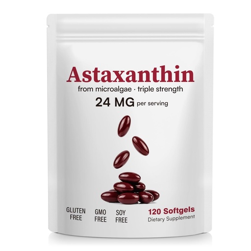 [BRSRGBINOEPWEEYZ] Astaxanthin Supplements 24mg, Natural Microalgae Source, Antioxidant Supplement for Eye, Joint, Skin Health, 4 Month Supply- 120 Softgels (Pack of 1)