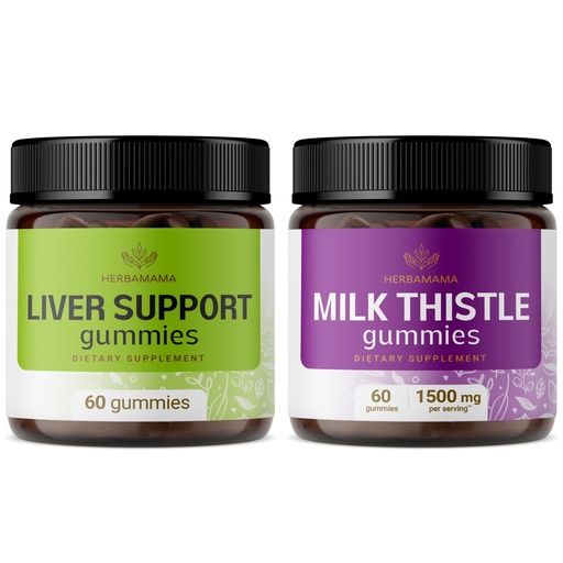 [BRSREYADOQGWAC3B] HERBAMAMA Liver Support and Milk Thistle Kit - Bundle of Liver Support Complex & 1500mg Milk Thistle Gummies - Vegan, Non GMO, Gelatin-Free - 2 Pack