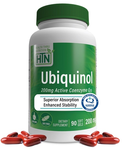 [BRSWIBTROEPBWDDG] Health Thru Nutrition Ubiquinol 200mg 90 Softgels as Kaneka QH Reduced CoQ-10 | Stabilized - 3rd Party Tested | Enhanced Bioavailability | Cardiovascular & Mitochondria Function Support | Non-GMO