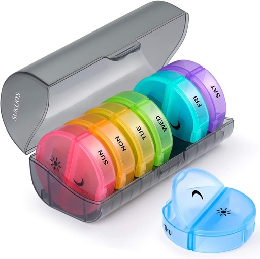 [BRSWGAQQCIPRQAD6] Sukuos Large Weekly Pill Organizer 2 Times a Day, Daily Pill Box 7 Day Easy to Open with Double Protection, AM PM Pill Case for Medicine/Vitamin/Fish Oil/Supplements