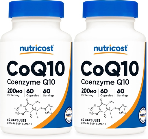 [BRSRGFI7C55AAGT5] Nutricost CoQ10 200mg, 60 Vegetarian Capsules, 60 Servings - High Absorption, Vegetarian, Non-GMO, Coenzyme Q10 (Pack of 2)