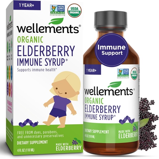 [BRSWYC37OAIGYCI6] Wellements Organic Elderberry Syrup for Kids | Supports Immune Health* for Babies & Toddlers, Made with Organic Elderberry, USDA Certified Organic & Non GMO | 1 Year +, 4 Fl Oz